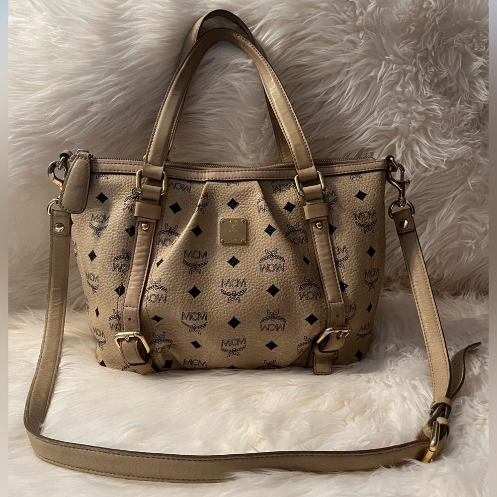 MCM Visetos Beige Leather Two-Way Bag